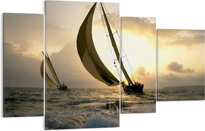 Produktbild von Bild auf Leinwand - Leinwandbild - Schiff Sonnenuntergang Sonne Landschaft - 120x70cm - Wand Bild - Wanddeko - Leinwanddruck - Bilder - Kunstdruck - Leinwand bilder - Wandkunst - DL120x70-3158