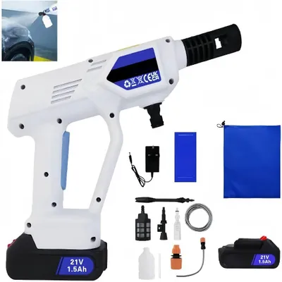 Immagine prodotto di Idropulitrice a batteria - Pistola a getto d'acqua elettrica - Pistola per schiuma - Ricaricabile - 2 batterie - Tubo per l'acqua da 5 a 10 metri