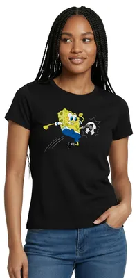 Produktbild von Spreadshirt Spongebob Schwammkopf Kickt Einen Fußball Frauen T-Shirt, S, Schwarz