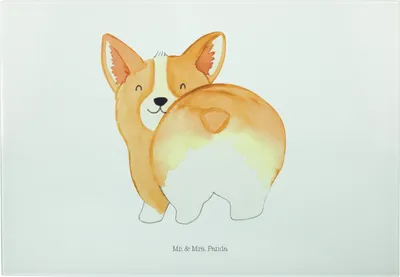 Produktbild von Mr. & Mrs. Panda Schneidebrett Corgi Po - Weiß - Geschenk, Hundeliebe, Vesperplatte, Hund, Sprüche, Süß, schneidbrett, Schneideunterlage, Frühstücksbrett, Glas