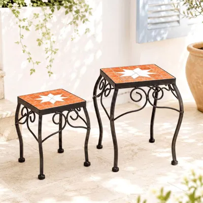 Produktbild von DanDiBo Blumenhocker Mosaik Eckig 2er Set 20 und 27 cm Blumenständer 12015 Beistelltisch Pflanzenständer Mosaiktisch Klein, KI-generiertes Bild