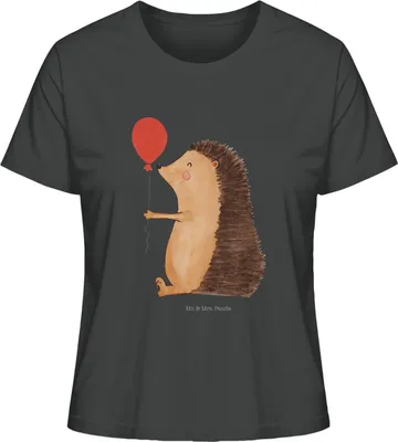 Produktbild von Mr. & Mrs. Panda Damen Kurzarmshirt Igel Luftballon Größe XL - Anthrazit - Geschenk, Oberteil, Geburtstag, Lustige Sprüche, Jersey Shirt, Basic T-Shirt, Glückwunsch