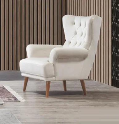 Immagine prodotto di Poltrona a una piazza, colore bianco, per soggiorno, tessuto, design Chesterfield, poltrona con braccioli