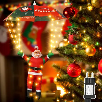 LED-Fallschirm-Lichterkette Weihnachtsmann, 88 LEDs, warmweiß, 8 Modi, Timer