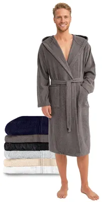 Produktbild von Twinzen - Bademantel Herren 100% Baumwolle Dunkelgrau, S
