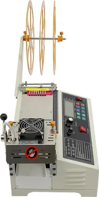 Immagine prodotto di Taglierina automatica per nastri e corde - Caldo/freddo - 400 W 220 V - Larghezza 1-98 mm - Lunghezza 1-99999 mm - Spessore 6 mm - Temperatura lama 0-450 °C - Bianco