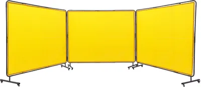 Image de SucceBuy Panneau de protection pour soudure avec cadre, 6 x 8 pieds, protection en vinyle ignifugé avec 3 panneaux sur 12 roulettes pivotantes (6 blocables), mobile pour une utilisation professionnelle en atelier, jaune