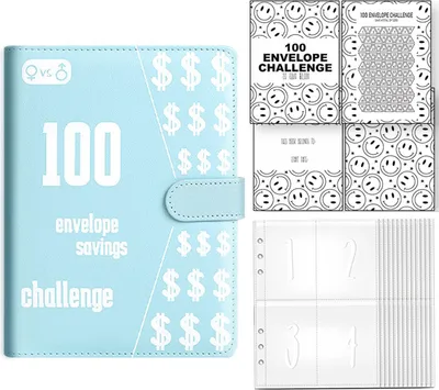 Produktbild von 100 Umschlag Challenge Ordner, 100 Umschläge Geldspar-Challenge, A5 Geldspar-Budgetordner mit Geldumschlägen