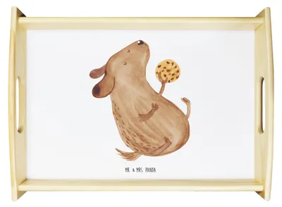 Produktbild von Mr. & Mrs. Panda Servier Tablett Hund Keks - Weiß - Geschenk, für getränke, Hundeleckerli, Hungrig, glücklich, Dekotablett, bett, Sprüche, sofatablett, Leckerli
