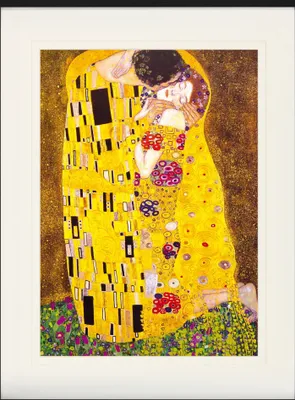 Zdjęcie produktu dla Gustav Klimt Oprawiony obraz z eleganckim passe-partout | Obrazy ścienne | W ramie obrazu - Pocałunek, 1908 (80 x 60 cm)