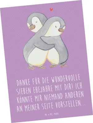 Produktbild von Mr. & Mrs. Panda Postkarte 7. Hochzeitstag Kupferhochzeit - Lavendeltraum - Geschenk, Heiraten, Geschenke, Ideen, Ehejubiläum, Postkarten, handgefertigte, Ansichtskarte