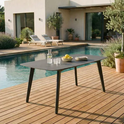 Produktbild von Gartentisch MEZA mit Keramik- Platte 180x90 cm, Anthrazit – robuster Terrassentisch aus Sinterstein und Aluminium für Garten Balkon und Terrasse, wetterfest und pflegeleicht