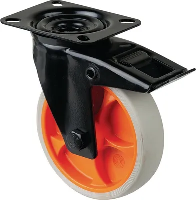 Produktbild von Lenkrolle mit Totalfeststeller Rad- 125 mm Tragfhigkeit 120 kg mit Feststeller Gummi 104x80mm hellgrau
