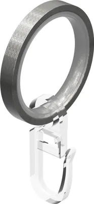Produktbild von Interdeco Gardinenringe / Flachringe inkl. Einlage und Faltenhaken für Gardinenstangen mit 20 mm Ø Edelstahl-Optik, Pack. 16 Stück