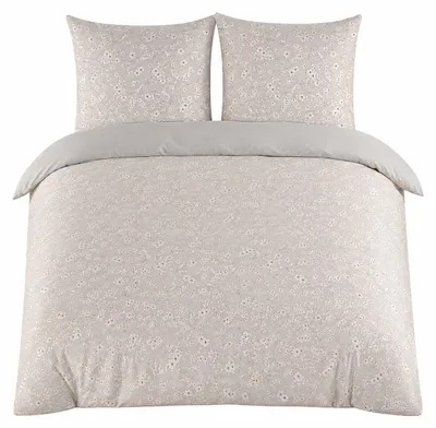 Produktbild von Bettwäsche Renforcé 135x200cm 4-teilig Set Beige Grau Blumen mit Reißverschluss, KI-generiertes Bild