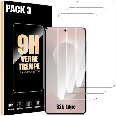 Image de Pack-3 Verre Trempé pour Samsung Galaxy S25 Edge, Protection d'écran Transparent Antichoc Anti-Rayures