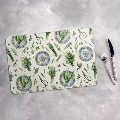 Produktbild von Tischset 4x45x30 cm Platzset Tischmatte Platzmatte Untersetzer - Gartenkräuter Bündel Spinat