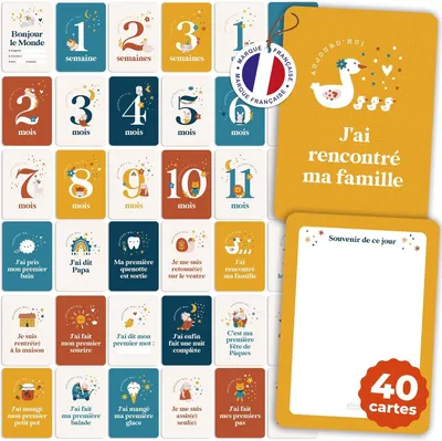 Produktbild von Babykarten Set 40 Stück, 24 Meilensteinkarten und 16 Geburtstagskarten, für Babyerinnerungen