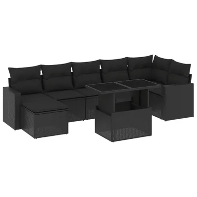 Produktbild von vidaXL 8-tlg. Garten-Sofagarnitur mit Kissen Schwarz Poly Rattan