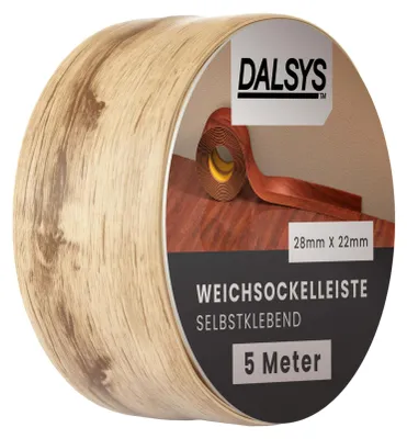 Produktbild von Dalsys Weichsockelleiste selbstklebend Gebleichte Eiche 5m Klebeleiste, Abschlussleiste für Fugen in Wohnbereich, Küche, Bad, aus PVC Kunststoff
