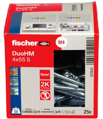 Zdjęcie produktu dla Fischer DuoHM 4 x 55 S PH TX, Wtyczka ścienna, Szary, Torx, TX20, 4 mm, 55 mm