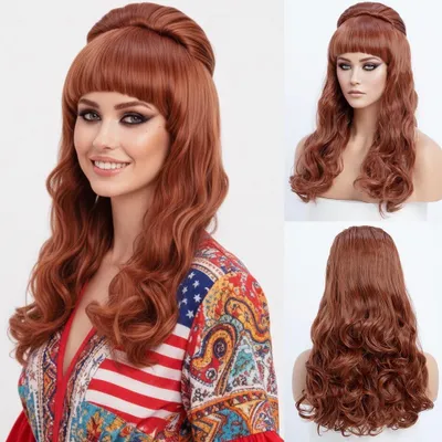 Productafbeelding van Beehive Wig voor Vrouwen - Vintage Koper Rood met Krullen