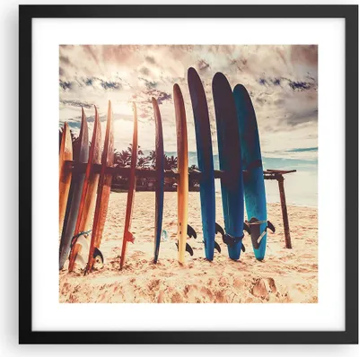 Produktbild von Gerahmtes Poster - Schwarzer Rahmen - Surfen Strand Board - 40x40 cm - Wand Bild - Wanddeko - Wandbilder - Kunstposter - Wandposter - Bilderrahmen - Bilder - Kunstdruck - P2BAC40x40-4992