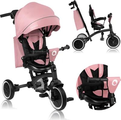 Produktbild von Lionelo Tris Plus dreirad laufrad bis 25 kg Kinderdreirad Lenkstange Baby Kinderwagen Montage ohne Werkzeug - Rosa
