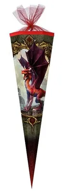 Produktbild von Große Schultüte / Zuckertüte FEUER DRACHE DRAGON ca. 85 cm (Länge) | 6-eckig | Durchmesser ca. 25 cm