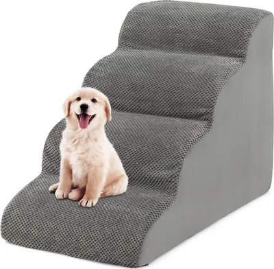 Immagine prodotto di Scala per animali domestici GOPLUS in spugna, rampa per cani con rivestimento lavabile, antiscivolo, ideale per cani e gatti di piccola taglia per salire su letti a castello e divani, con capacità di carico fino a 30 kg (4 gradini, colore grigio)