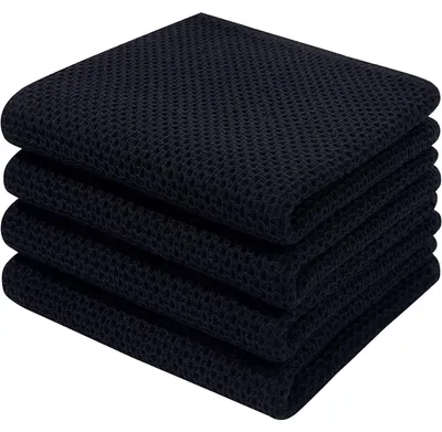 Productafbeelding van Theedoeken katoen - Wafelpatroon - Zwart - 33 x 71 cm - Set van 4 absorberend