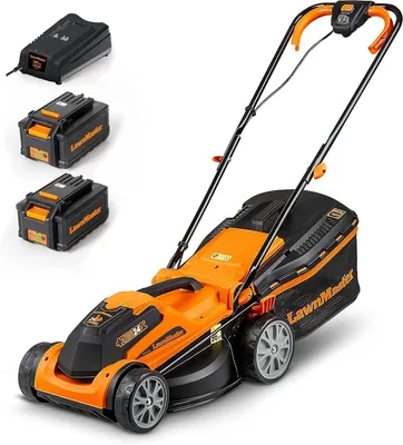Produktbild von LawnMaster CLMF2434G Akku-Rasenmäher 24V Max 2x4.0Ah Batterie, 34cm, 300m² Mulchen 32L, 20-70mm 6-Stufige Schnitthöhenverstellung