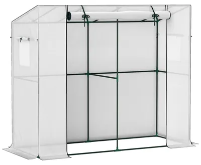 Produktbild von Mini-Gew?chshaus, Anlehn-Gew?chshaus mit Rolltš¹r und Netzfenstern, UV-best?ndig, fš¹r Blumen, Setzlinge, Pflanzen, Wei?