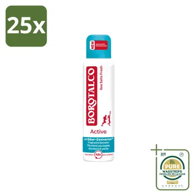 Productafbeelding van 25 x Borotalco Active Deodorant Spray Zeesalz & Fris - 150 ml - Verpakking met 25 stuks