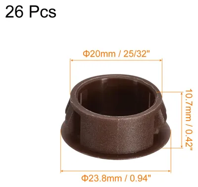 Produktbild von 20mm (25/32") Kunststofflochstopfen, 26 Stš¹ck flache runde Einrastverschluss-Abdeckkappen fš¹r M?bel, braun