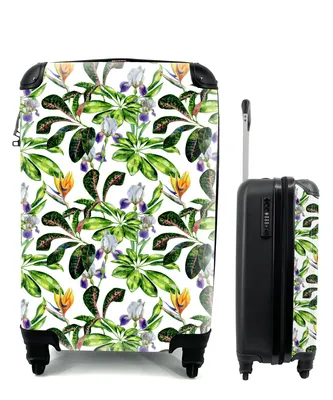 Produktbild von MuchoWow® Koffer Handgepäck Trolley Rollkoffer Kleine Reisekoffer mit 4 Rollen - Paradiesvogelpflanze - Blätter - Muster - Cabin Size < 55x40x23 cm & 55x40x20 cm - Fotokoffer - Kabinenkoffer - Boardgepäck - Reise-Box - Reisekoffer - Reisegepäck - Koffer mit Bild - Trolley für Kinder