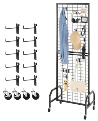 Zdjęcie produktu dla VEVOR Panele ścienne kratowe 60 x 164 cm 1 szt. Stojak ekspozycyjny z 10 haczykami, półki ze stali węglowej, półka wystawowa do przechowywania dekoracji, kolor czarny