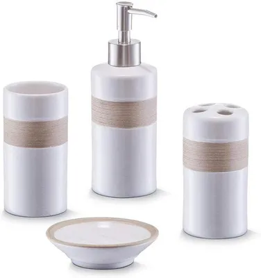 Produktbild von Famanu Badezimmeraccessoireset - Keramik, Beige und Braun