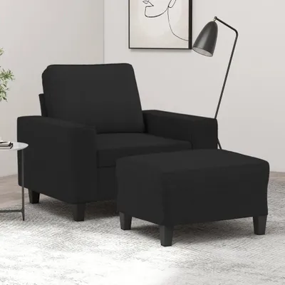 Produktbild von Schwarzer Sessel mit Hocker und 60 cm Sitzbreite, Stoffbezug und Metallgestell für Wohnzimmer und Schlafzimmer
