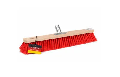 Produktbild von Hochwertiger Straßenbesen 60cm Breit mit Metall-Stielhalter rote Kunststoff-Borsten Besen für draussen Straßenschrubber Straßenfeger