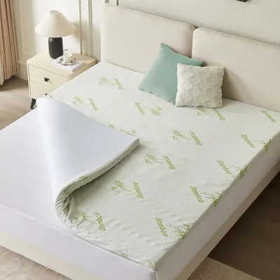 Image de CASABEL Surmatelas Mousse à Mémoire de Forme 5cm, 140x190cm, Blanc, Housse