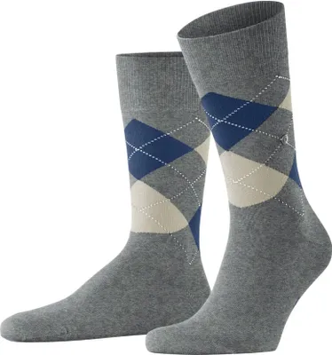 Produktbild von Burlington Herren Socken - King, Baumwolle, Rautenmuster, Logoemblem Grau/Blau/Beige 40-46