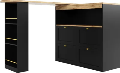 Produktbild von Flieks Esstisch Bartisch 360 Grad Drehbar, Küchentisch Esszimmertisch mit Schrank, Stehtisch mit Regal, Schubladen und Offenem Staufach, Schwarz