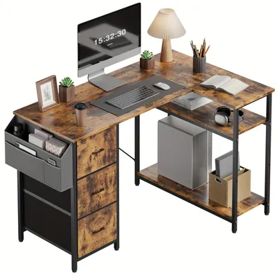 Produktbild von Schreibtisch in L-Form – Eckschreibtisch – Computertisch – Arbeitsplatzmöbel – Schreibtisch – Braun – 140x78x74 cm