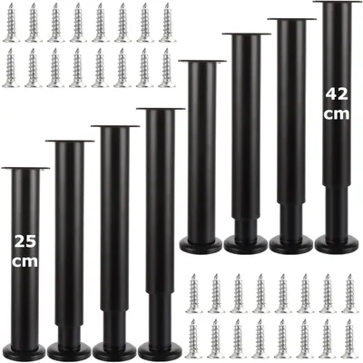 8 Möbelfüße Metall, höhenverstellbar 25-42 cm, schwarz