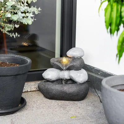 Produktbild von esotec Solar Felsenbrunnen mit Akku + LED Licht Springbrunnen wetterfest 101323