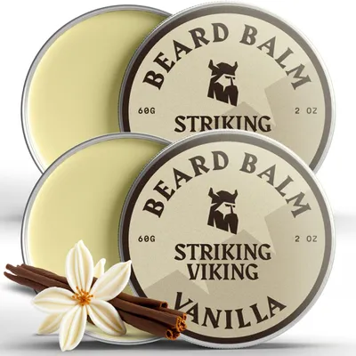 Produktbild von Striking Viking Bartbalsam für Männer, leichter Halt, Bartpflege und Styling mit Sheabutter, Bienenwachs und Jojobaöl, 2er-Pack, 2 x 59 ml, Vanilla