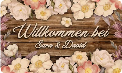 Produktbild von PERSONALISIERTE Fußmatte, Lustiger Fußabstreifer, Waschbarer Fußabtreter für Innen und Außen, vor der Tür, ins Haus, Motiv Holz Blumen [140]