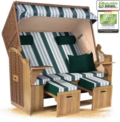 Produktbild von Strandkorb Ostsee 2,5-Sitzer 150cm breit in Beige Grün Weiß Gestreift Zerlegt ideal für Balkon, Terrasse oder Garten