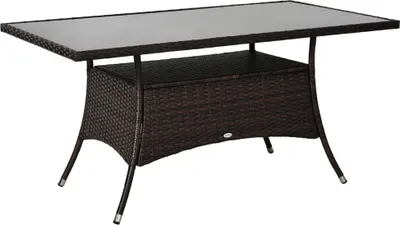 Produktbild von Esstisch Gartentisch Polyrattan Glastisch 150x85x74cm, Sicherheitsglas Braun Schwarz, ideal für Garten & Terrasse